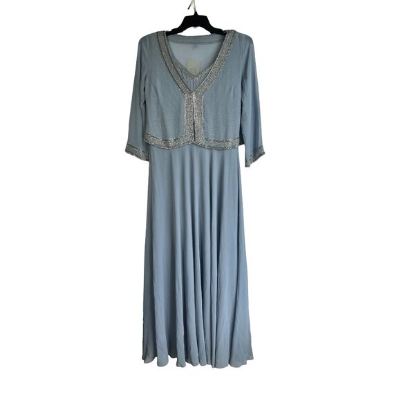 J. Kara Formal Evening Gown w Jacket MOB Dusty Blue Beaded Sz 12 New - Picture 1 of 15